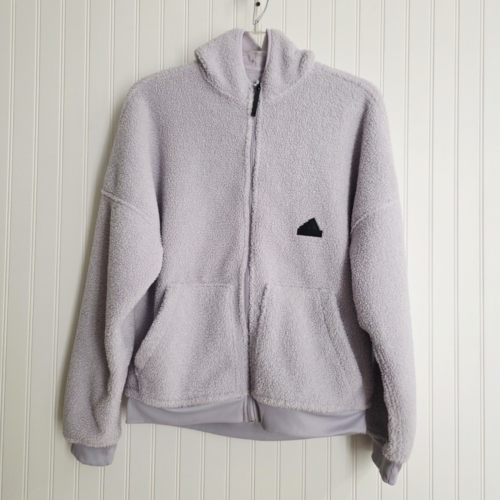 Adidas Men's Sherpa Fleece Zip Hoodie | Cozy Teddy Jacket Size M